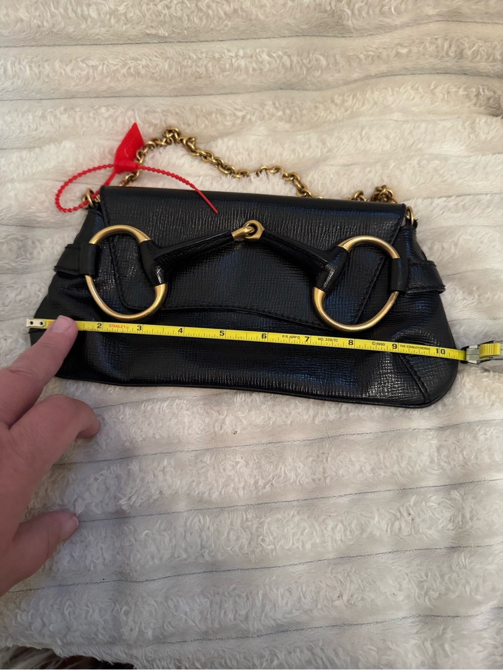 Authentic Tom Ford Era Gucci Horsebit Black Leather Shoulder Bag Gold Chain - Picture 7 of 9